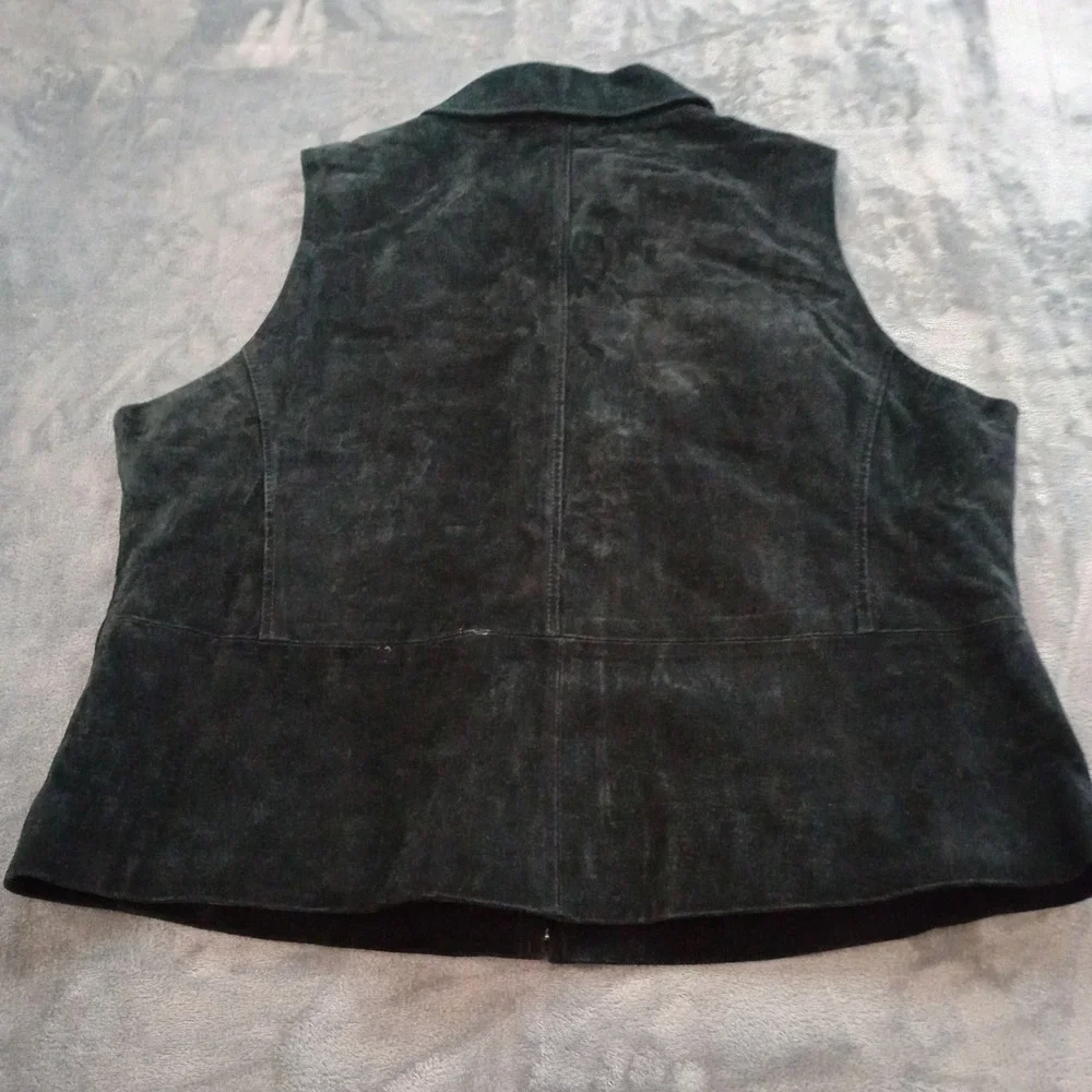 Brandon Thomas Leather Suede Leather Vest Womens XL‎ Black Zip Up Collared Moto